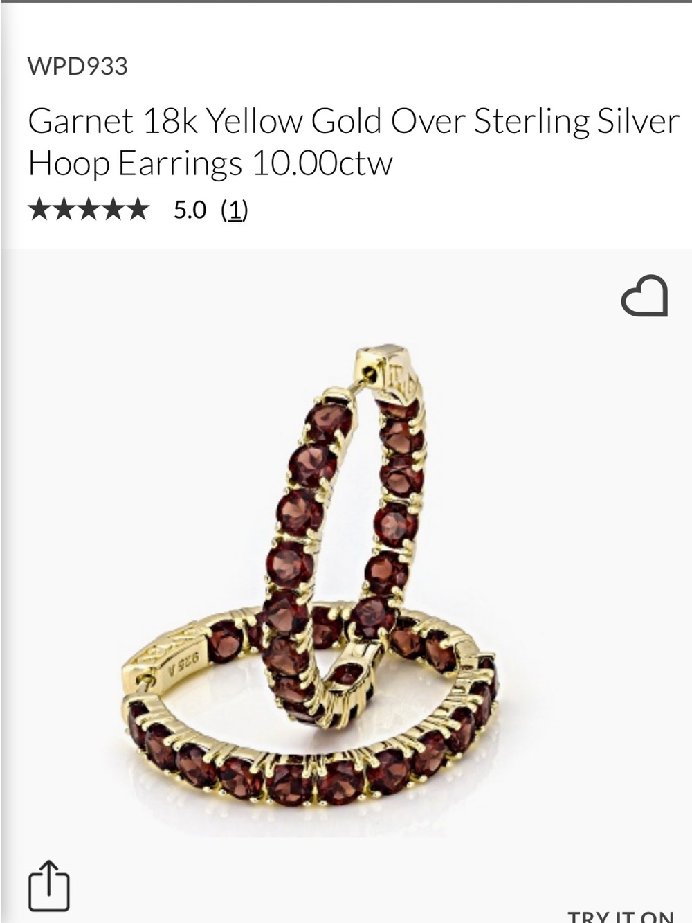 JTV Garnet and Yellow Gold Hoop Earrings
